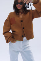 Thumbnail for Camel Cardigan With PU Patch