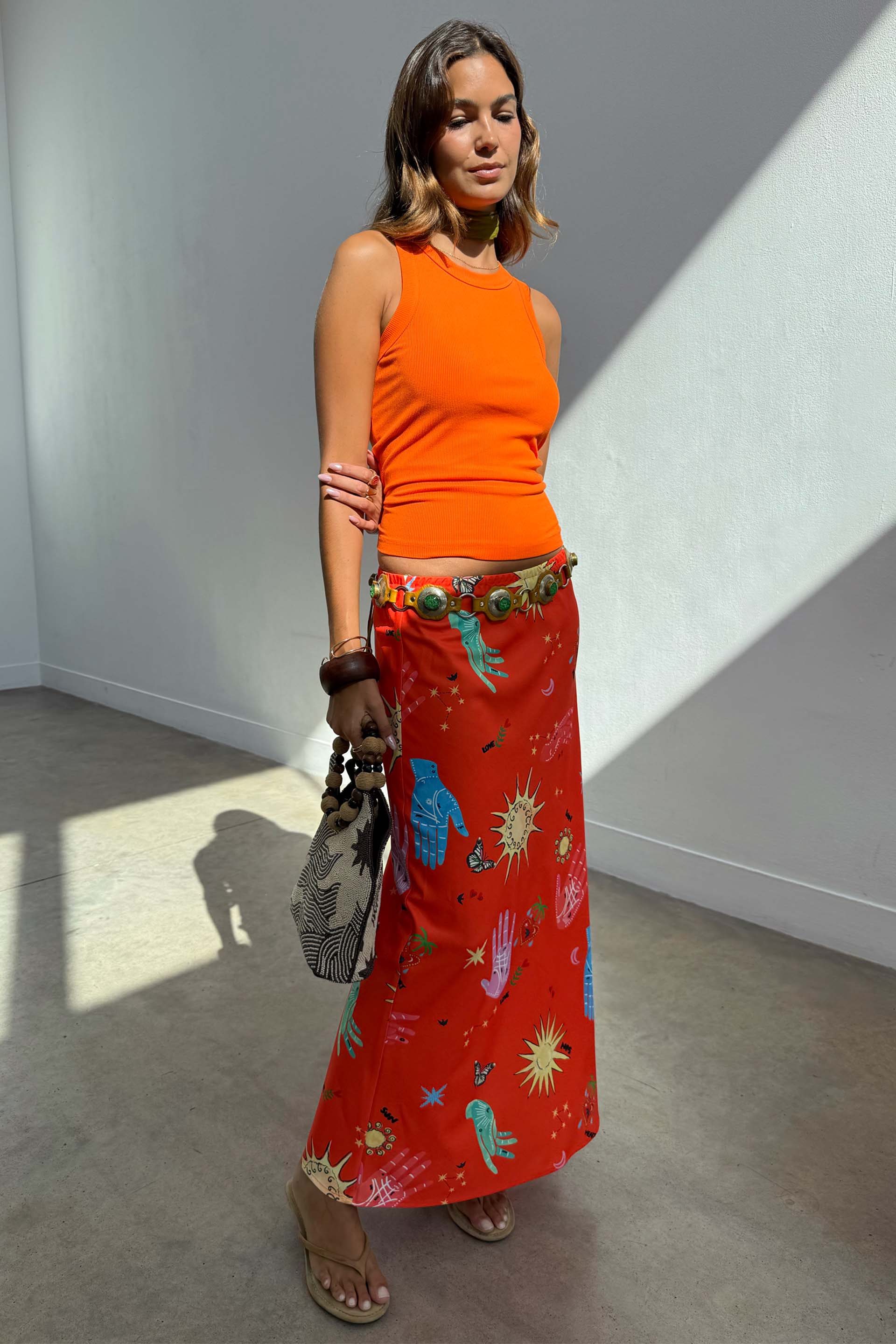 never fully dressed orange skirt Red Celestial Dorris Satin Skirt