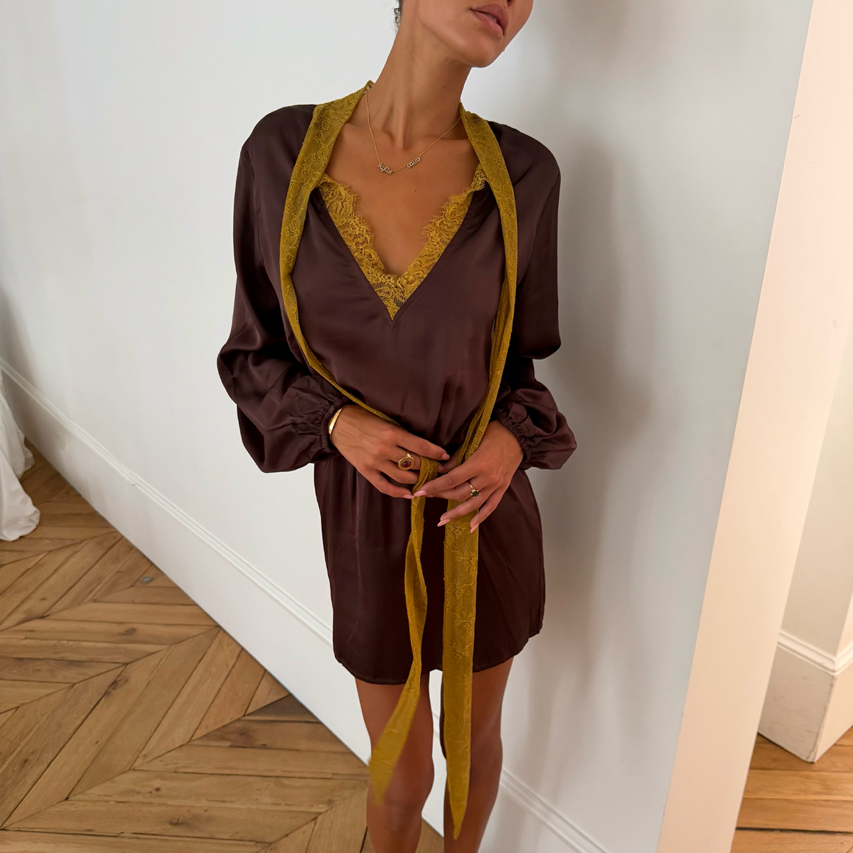 Olive & Chocolate Batwing Mini Dress