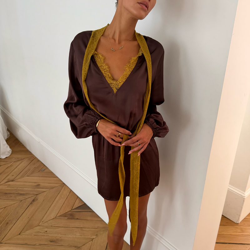 Olive & Chocolate Batwing Mini Dress