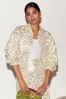 Thumbnail for caption_Model wears Cream and Lime Animal Jacquard Bomber in S