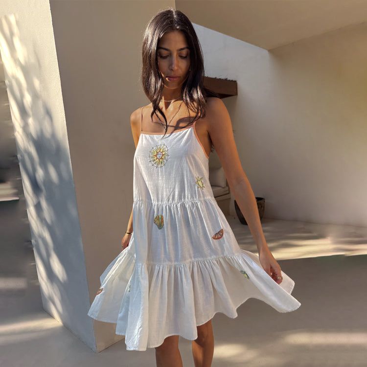 Women's Cream Embroidered Slip Dress in White - Size 22