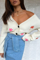 Thumbnail for Cream Cardigan With Embroidered Palm