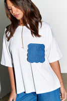 Thumbnail for  caption_Model wears  White Denim Pocket T-shirt in UK size 10/ US 6