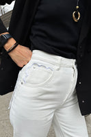 Thumbnail for caption_Model wears Ecru Scallop Detail Jeans in UK size 10/ US 6