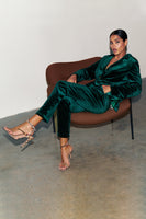 Thumbnail for caption_Model wears Emerald Velvet Quinn Trousers in UK 8 / US 4