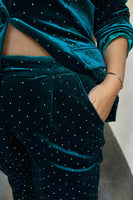 Thumbnail for Model wearing Emerald Velvet Quinn Trouser 