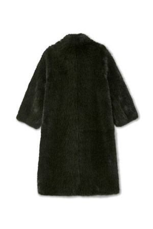 Green Faux Fur Coat with a relaxed silhouette and plush texture, shown from the back.