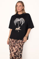Thumbnail for caption_Model wears Black Gaia Leopard T-Shirt in UK size 10/ US 6