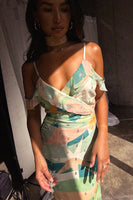 Thumbnail for caption_Model wears Sage Lyra Georgia Wrap Top in UK size 10/ US 6