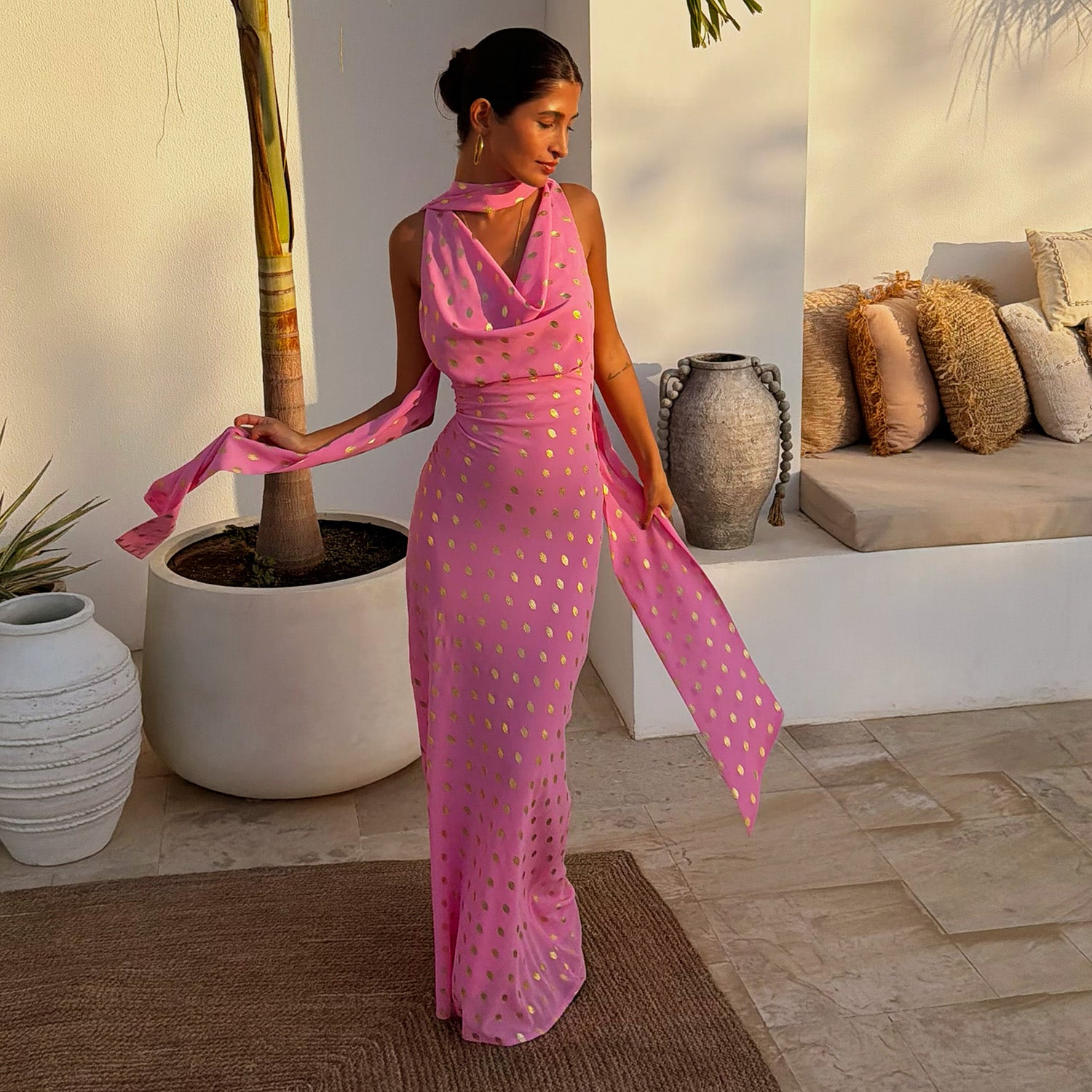 open lace back dress Pink Sophie Dress with Gold Fleck – Never Fully Dressed