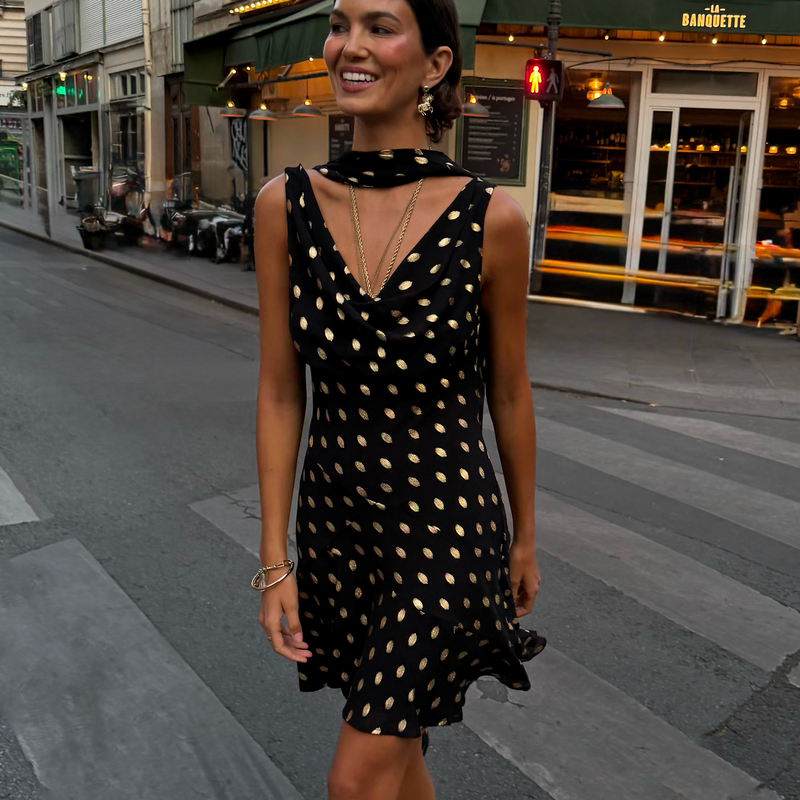 Black Mini Sophie Dress with Gold Fleck