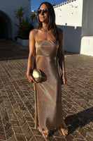 Thumbnail for Gold Plisse Luna Dress