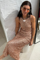 Thumbnail for caption_Model wears Gold Sequin Dorris Skirt  in UK size 10/ US 6