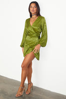 Thumbnail for caption_Model wears Green Jacquard Mini Vienna Dress Petite  in UK size 10/ US 6