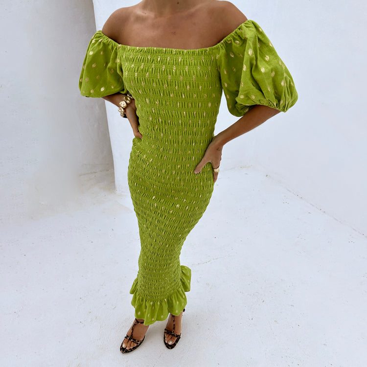 never fully dressed jojo midi dress Olive Jojo Dress with Gold Fleck – Never Fully Dressed
