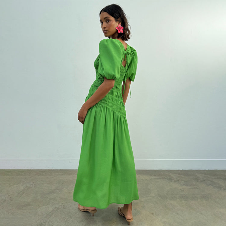 Green Shirred Nara Dress Never Fully Dressed Green Shirred Nara Dress Never Fully Dressed