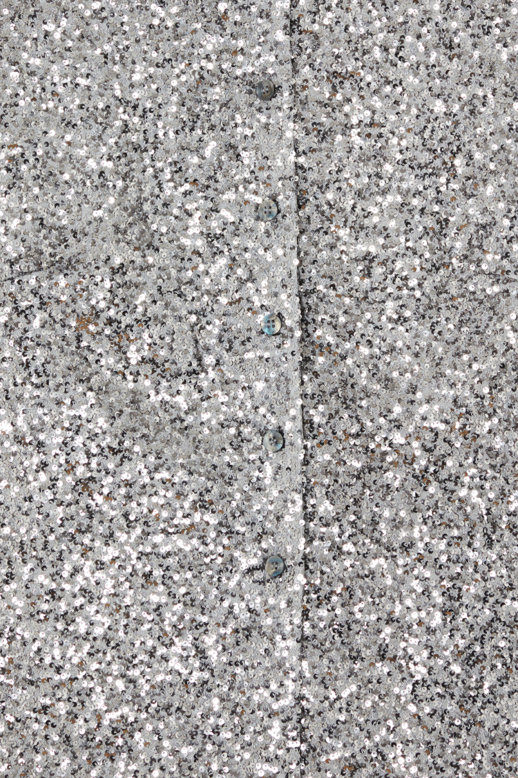 Gunmetal Alexa Sequin Cardigan detail featuring silver sequins and button-up fastening.