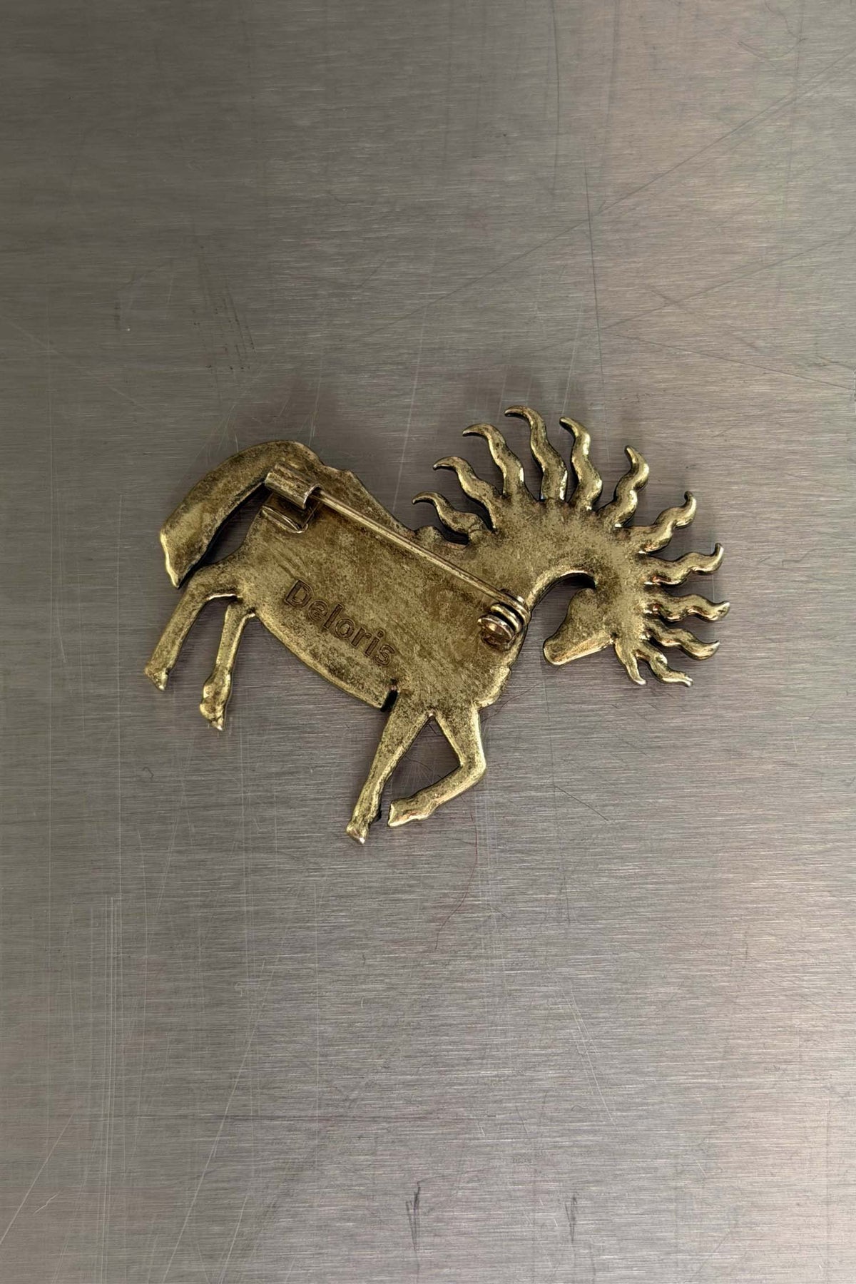 Deloris Brass Horse Broach