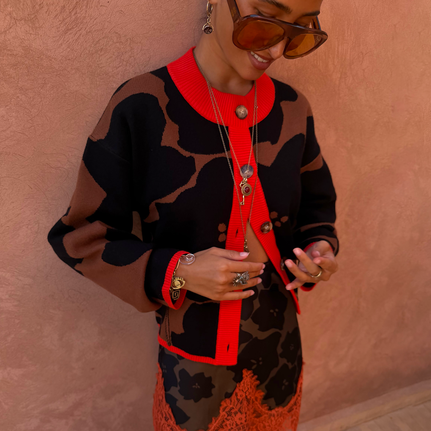 Tan Jaden Floral Jacquard Cardigan | Never Fully Dressed