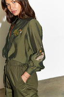 Thumbnail for  caption_Model wears Khaki Running Wild Miley Shirt in UK size 10/ US 6