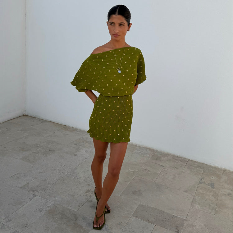 Khaki Mini Plisse Tilly Dress - XXL Khaki Mini Plisse Tilly Dress - XXL