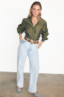 Thumbnail for caption_Model wears Khaki Running Wild Miley Shirt in UK size 10/ US 6