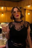 Thumbnail for caption_Model wears Black Fine Lace Esme Top in UK 18 / US 14