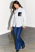 Thumbnail for caption_Model wears White Gabbie Shirt With NFD Pocket in UK size 8/ US 4