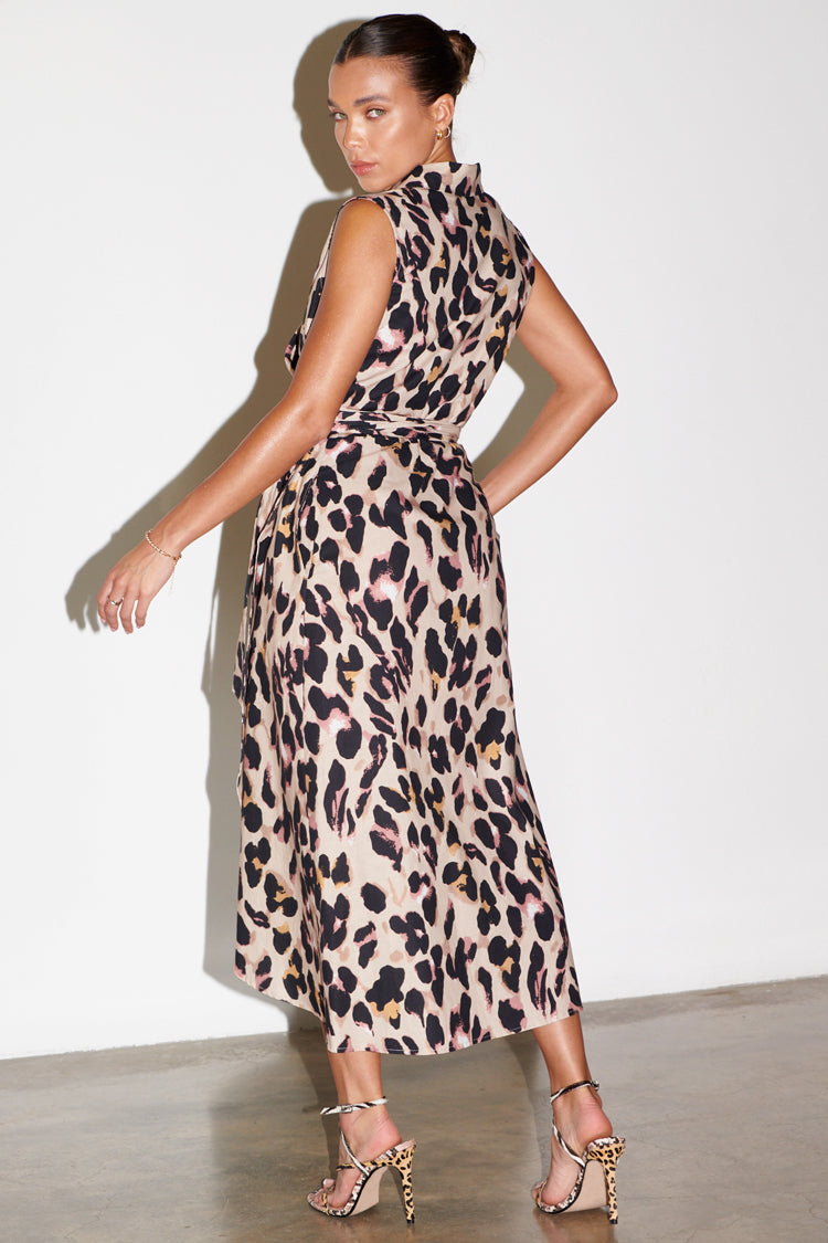 Model wearing Linen Leopard Brooklyn Dress