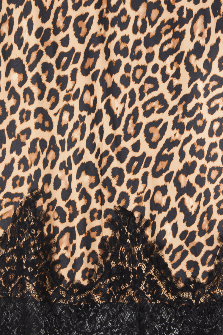 Leopard Lace Midi Maeva Skirt detail featuring the leopard print and black lace border.