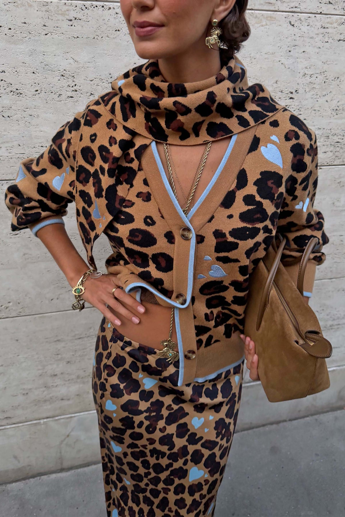 Heart Leopard Large Knit Scarf