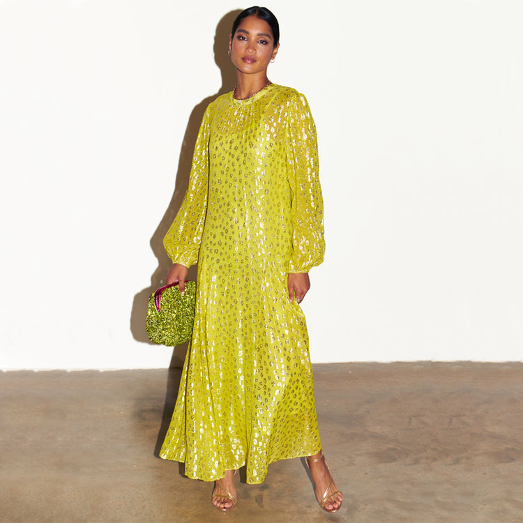 Lime Animal Jacquard Long Sleeve Bibi Dress product