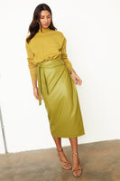Thumbnail for caption_Model wears  Lime Vegan Leather Jaspre Skirt in UK size 8/ US 4