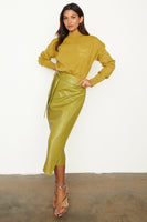 Thumbnail for caption_Model wears  Lime Vegan Leather Jaspre Skirt in UK size 8/ US 4