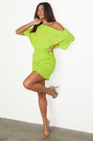 Thumbnail for caption_Model wears Lime Plisse Mini Tilly Dress in UK size 10/ US 6