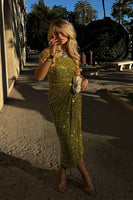 Thumbnail for caption_Model wears Lime Sequin Jaspre Skirt in UK size 10/ US 6
