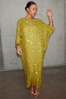 Thumbnail for caption_Model wears Lime Sequin Jem Dress in UK size 10/ US 6