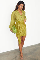 Thumbnail for caption_Model wears Lime Sequin Mini Jaspre Skirt in UK size 10/ US 6
