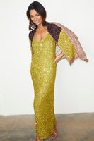 Thumbnail for caption_Model wears  Lime Sequin Slip Dress in UK size 10 / US 6