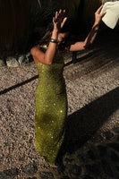 Thumbnail for caption_Model wears Lime Sequin Tank Top  in UK size 10/ US 6