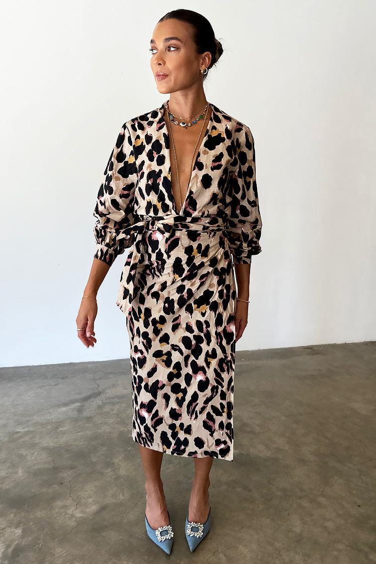 Model wearing Linen Leopard Maxi Jaspre Skirt