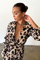 Thumbnail for Model wearing Linen Leopard Gabbie Shirt