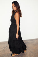 Thumbnail for caption_Model wears Black Matilda Wrap Dress in UK size 10/ US 6