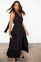 Thumbnail for caption_Model wears Black Matilda Wrap Dress in UK size 10/ US 6