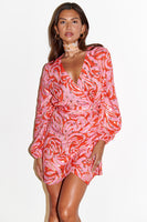 Thumbnail for caption_Model wears Pink Romance Mini Vienna Wrap Dress  in UK size 8/ US 4