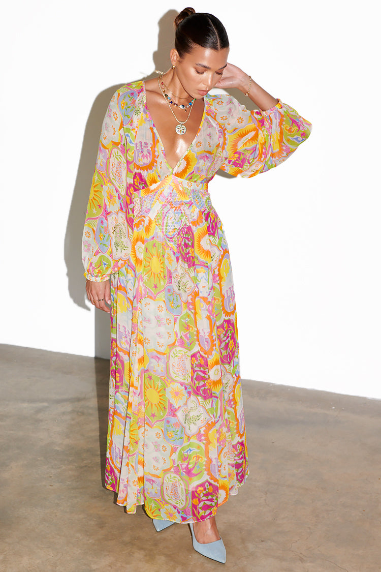 caption_Model wears Mosaic Reign Dress in UK size 10/ US 6