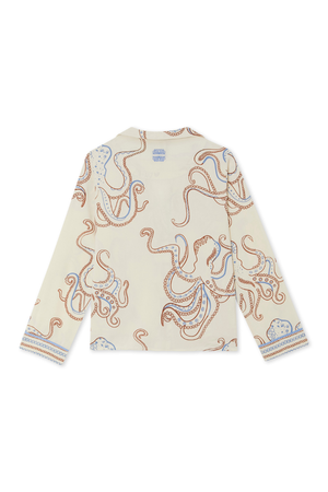 Cream Octopus Pyjama top back view featuring a detailed brown and blue octopus print on soft cream viscose.