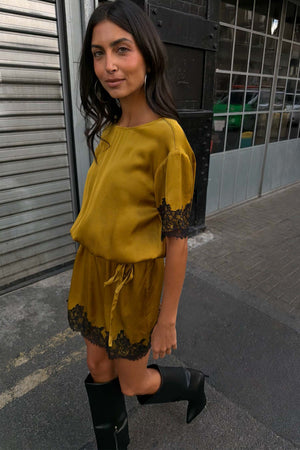 Olive & Black Lace T-Shirt Dress