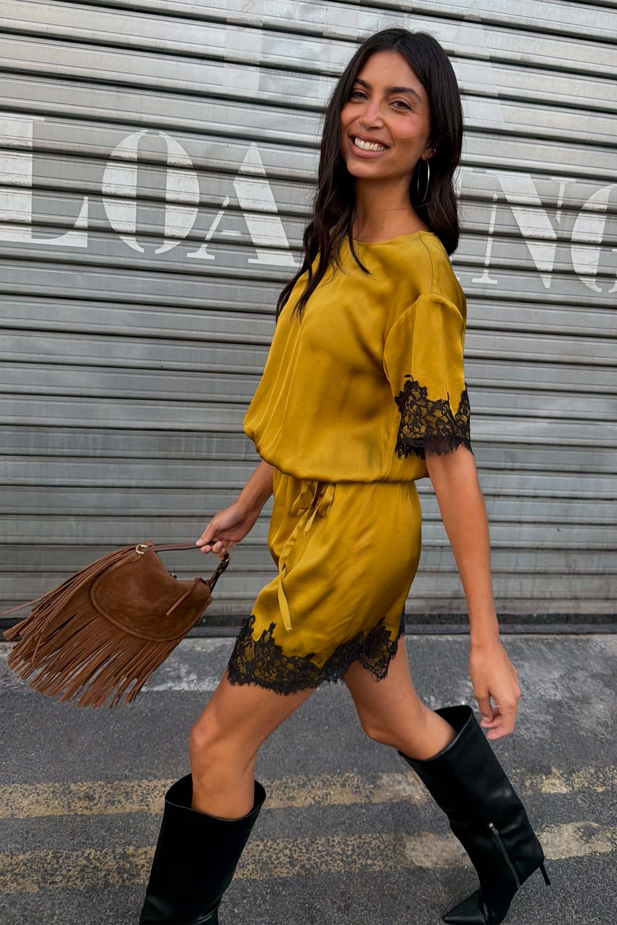 Olive & Black Lace T-Shirt Dress